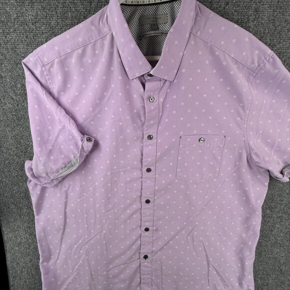 Ted Baker Button Up Shirt Adult Men Purple White Snowflake Size 7 Short Sleeve - Picture 1 of 16